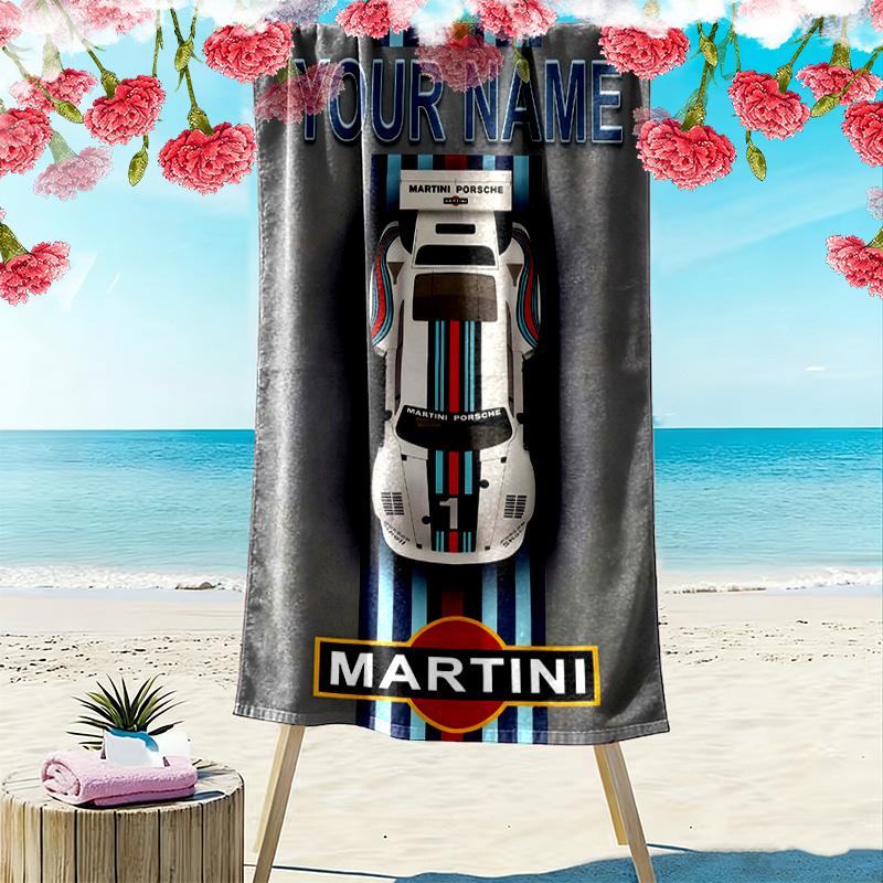 Asciugamano da Spiaggia Stampa Martini Racing con Nome Personalizzato, Grande Morbido Asciugatura Rapida per Spiaggia Campeggio Nuoto -HE229
