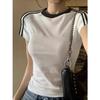 Women's Round Neck Short Sleeve Regular Fit Top Casual Colorblock Cotton T-Shirt