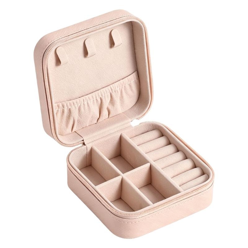 Zippered Leather-Material Jewelry Storage Case with Lid Hooks, Interior Pocket, Ring Rolls, and Removable Dividers