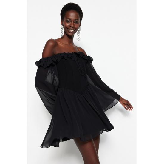 Waist Opening/Skater Lined Flared Chiffon Bridal Dress