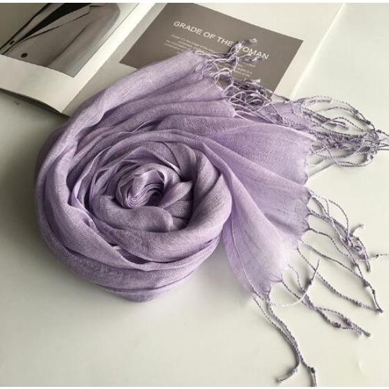 55*180cm Fashion Soft Solid Women 100% Linen Flax Tassel Scarf Summer Travel Sunscreen Long Shawl Elegant Hijab Women Foulard