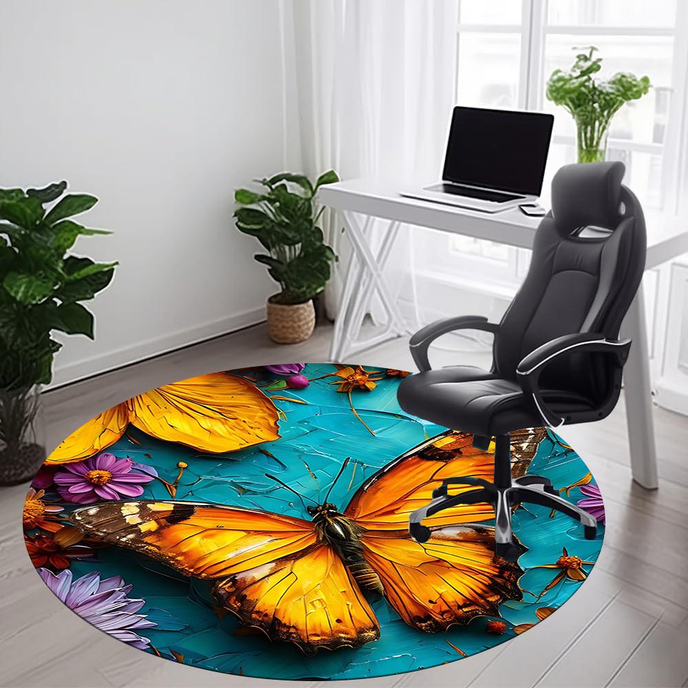 1 Stück Schmetterlingsblumen Büro Runder Teppich, Indoor-Matte Geeignet für Büro, Unter Bürostühlen Schlafzimmer Wohnzimmer Heimdekoration, Raumdeko D074
