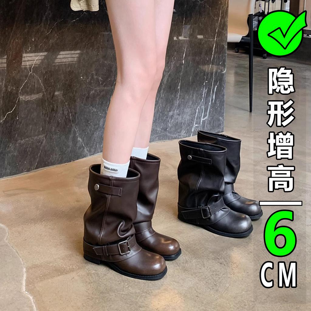 Blue Cabinet Edition~ Inner Height Increasing Spice Girls Pants Boots Rub Retro Fashion Wasteland Wind Folded Buckle Western Short Boots Women