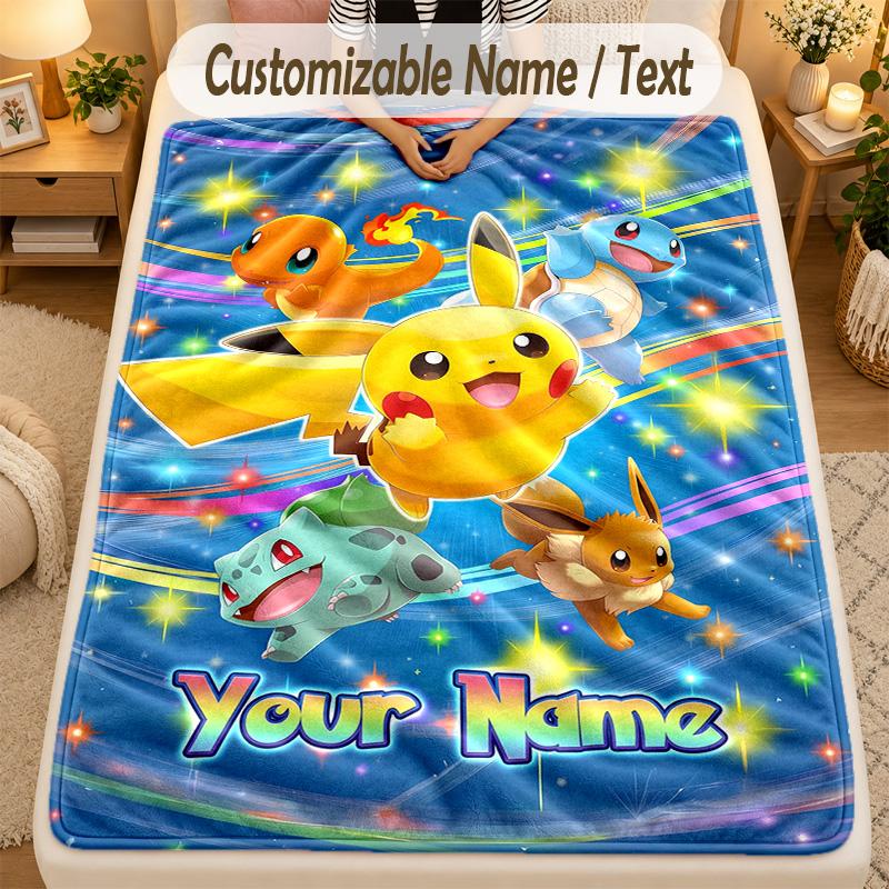 Flannel BlanketPokémon Custom Name Text Personalized Soft Warm Throw Blanket Home Decor Gift