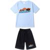 Mens Casual Sport Shorts Set With Tiger Head Print Cotton Blend Tee Straight Fit Mid-Length Pants