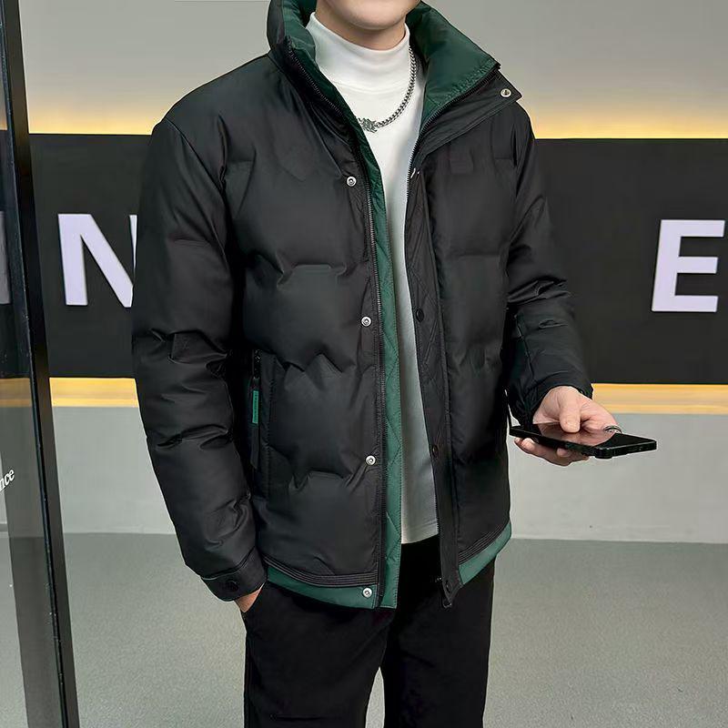 

Мужская зимняя приталенная пуховая куртка с воротником-стойкой и цветными блоками M for 45-50 kg чёрный