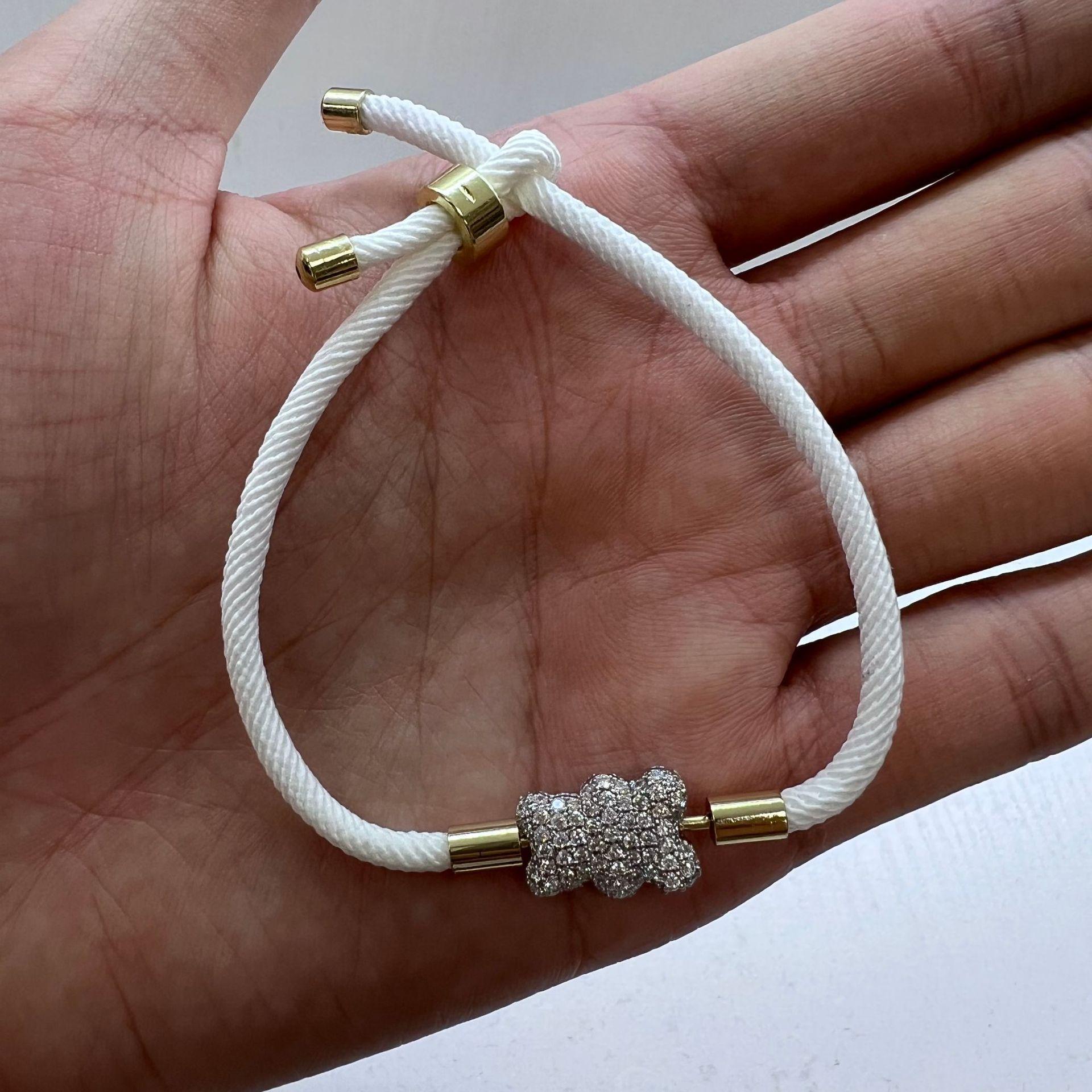 

Плетеный шнурок, браслет с двухсторонним двухцветным медведем, полностью инкрустированный бриллиантами, цветные ювелирные аксессуары Vl207