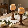 Indoor Fall Mantel Decor Rustic White Pumpkin Tealight Candle Holder Set, Farmhouse Halloween Tea Light Decorative Lanterns for Autumn Holders Decor,