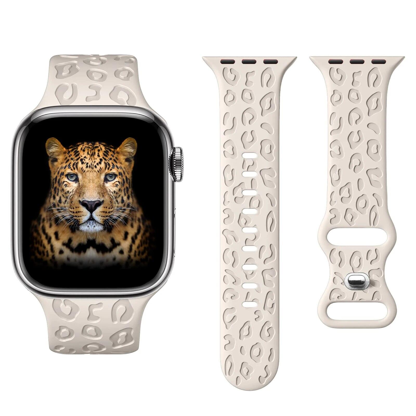 

Ремешок для Apple Watch Band 45 мм, 41 мм, 44 мм, 40 мм, 42 мм, 38 мм, 49 мм, силиконовый браслет с леопардовой гравировкой iwatch series 7 se 3 6 8 ultra 38mm 40mm 41mm