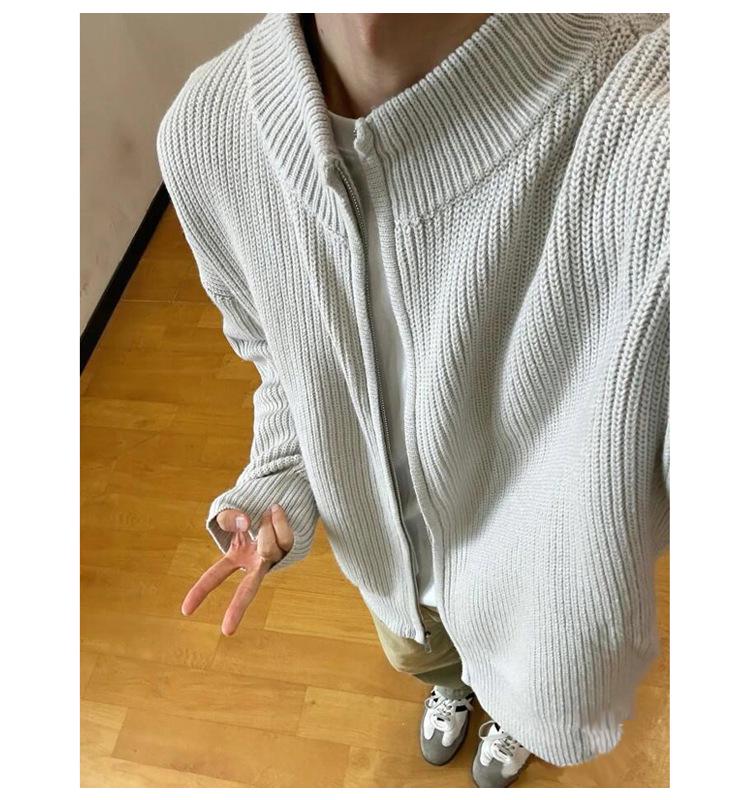 Men's Winter Stand-Up Collar Zip-Up Knit Cardigan Sweater - American Casual Style