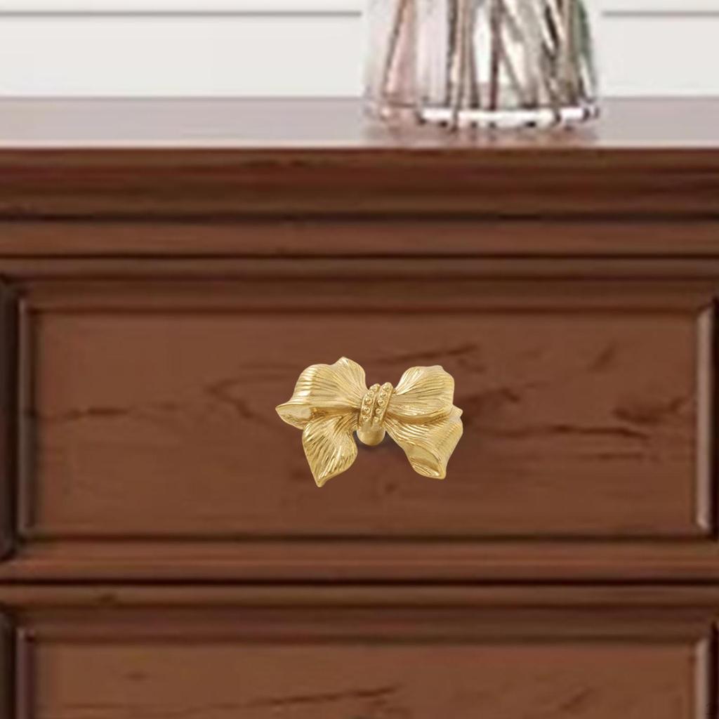 Bow Drawer Handle Cabinet Vintage Brass Door Knob for Cupboard Living Room