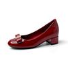 Height increase 6CM bow metal patent leather high heels women's 2025 new sweet round head one pedal thick heel single shoes