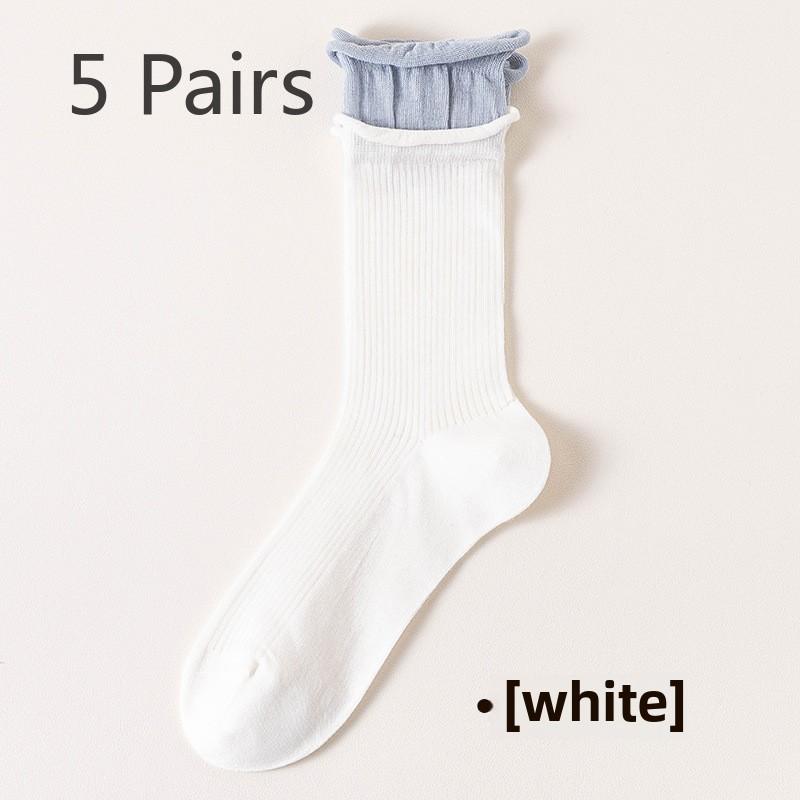 5 Paar Damen Sommer Dünne Schweißabsorbierende Atmungsaktive Deodorierende Nahtlose Farbpassende Röhren-Stapelsocken