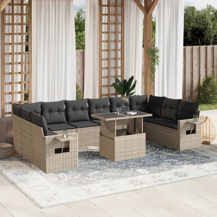 VidaXL Garden Lounge Set 11 Pcs with Light Grey Cushions Wicker 3268152