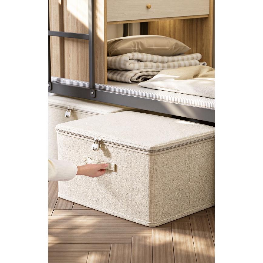Lidded Clothes Storage Box, Linen Cotton Extra Large Capacity Household Folding Large Wardrobe Clothing Lockable Organizer Box
