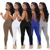 M3132 Sleeveless Backless Waist-Gathering Solid Color Yoga Jumpsuit