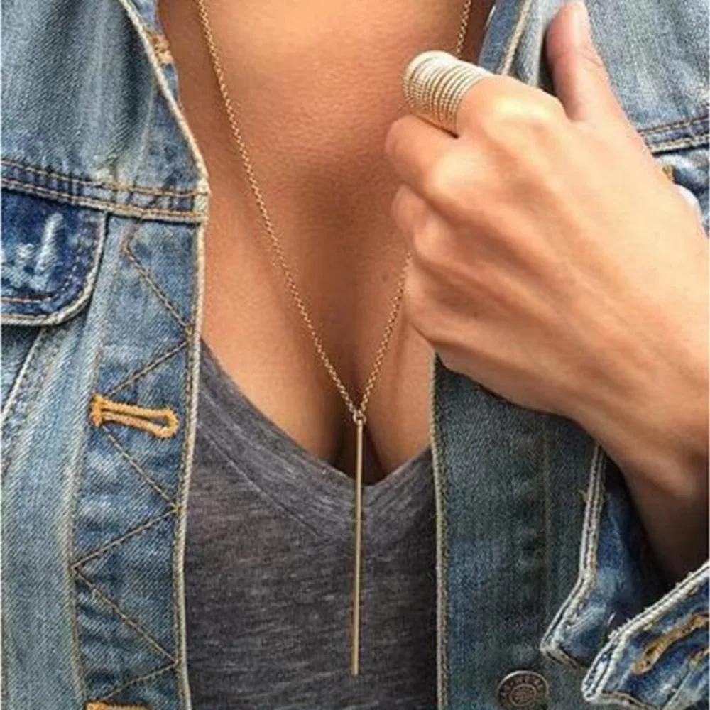 Simple Classic Fashion Stick Pendant Necklace Hollow Girl Long Link Chain Square Copper Necklaces Strip Jewelry For Women