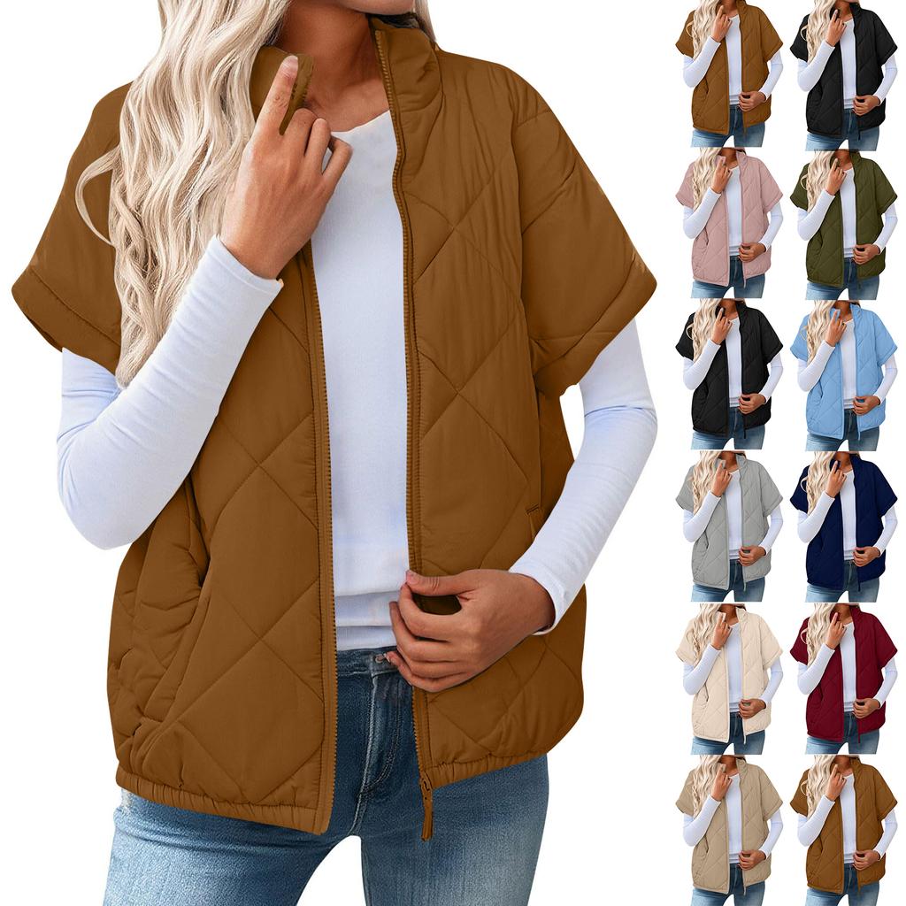 Women's Fashion Light Jacket Stand Collar Multicolor Zipper Button Coat