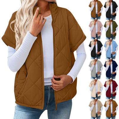 Damenmode Leichte Jacke Stehkragen Mehrfarbig Reißverschluss Knopf Mantel