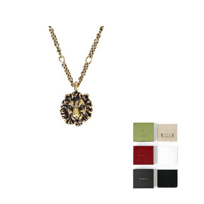 Gucci Löwenkopf Vintage Modeschmuck Glänzendes Metall Halskette Unisex Halskette Gold 410673-I4600-8233