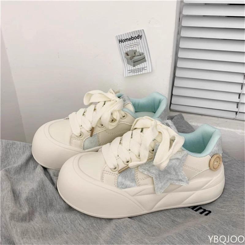 Fashion Round toe thick soled white shoes for women versatile in spring summer simple comfortable casual non slip shoes for daily wear