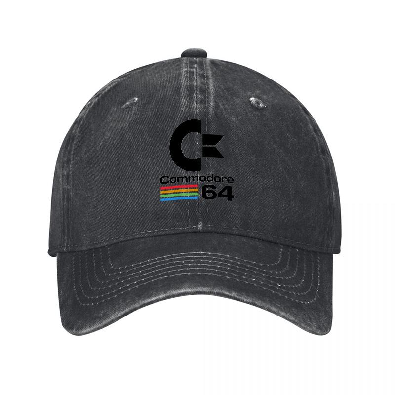 Commodore Retro Logo Washed Canvas Baseball Cap Classic Vintage Computer Gaming Hat Unisex Adjustable Fit Streetwear