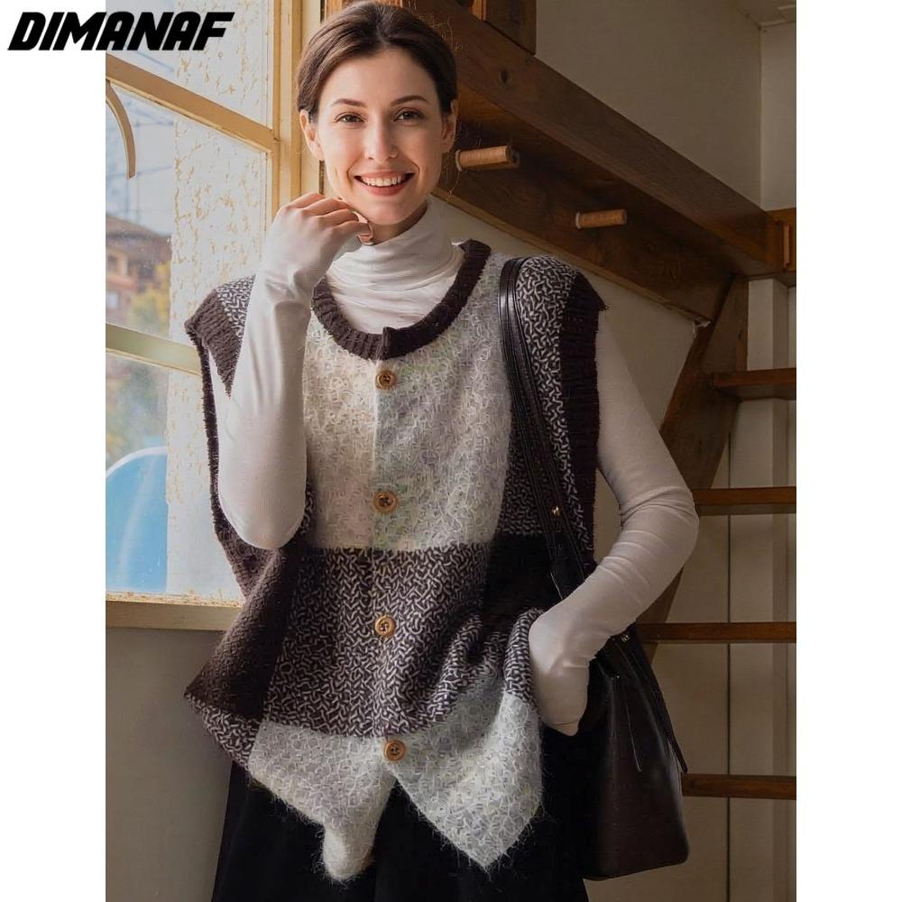 2026 Autumn Winter New Women Sweater Pullover Lady Tops Plaid Knitting Fashion Vest Tank Sleeveless Shirt Loose Casual