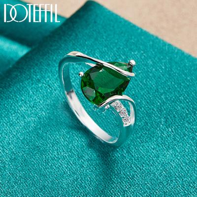 925 Sterling Silver Green AAA Zircon Ring Fashion Wedding Jewelry