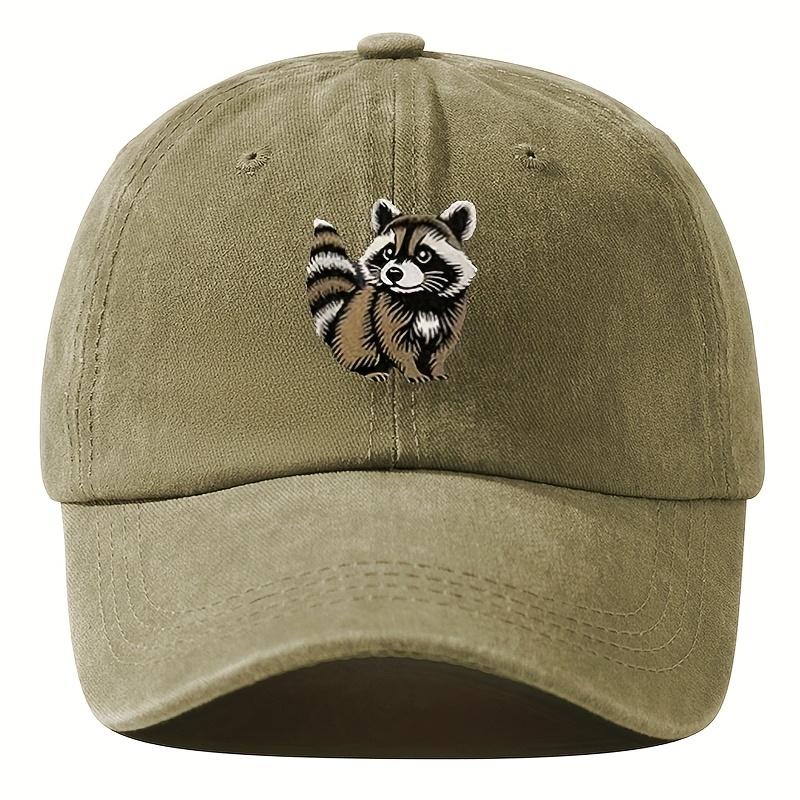 Raccoon Print Denim Baseball Cap Unisex Distressed Polyester Adjustable Outdoor Casual Hat