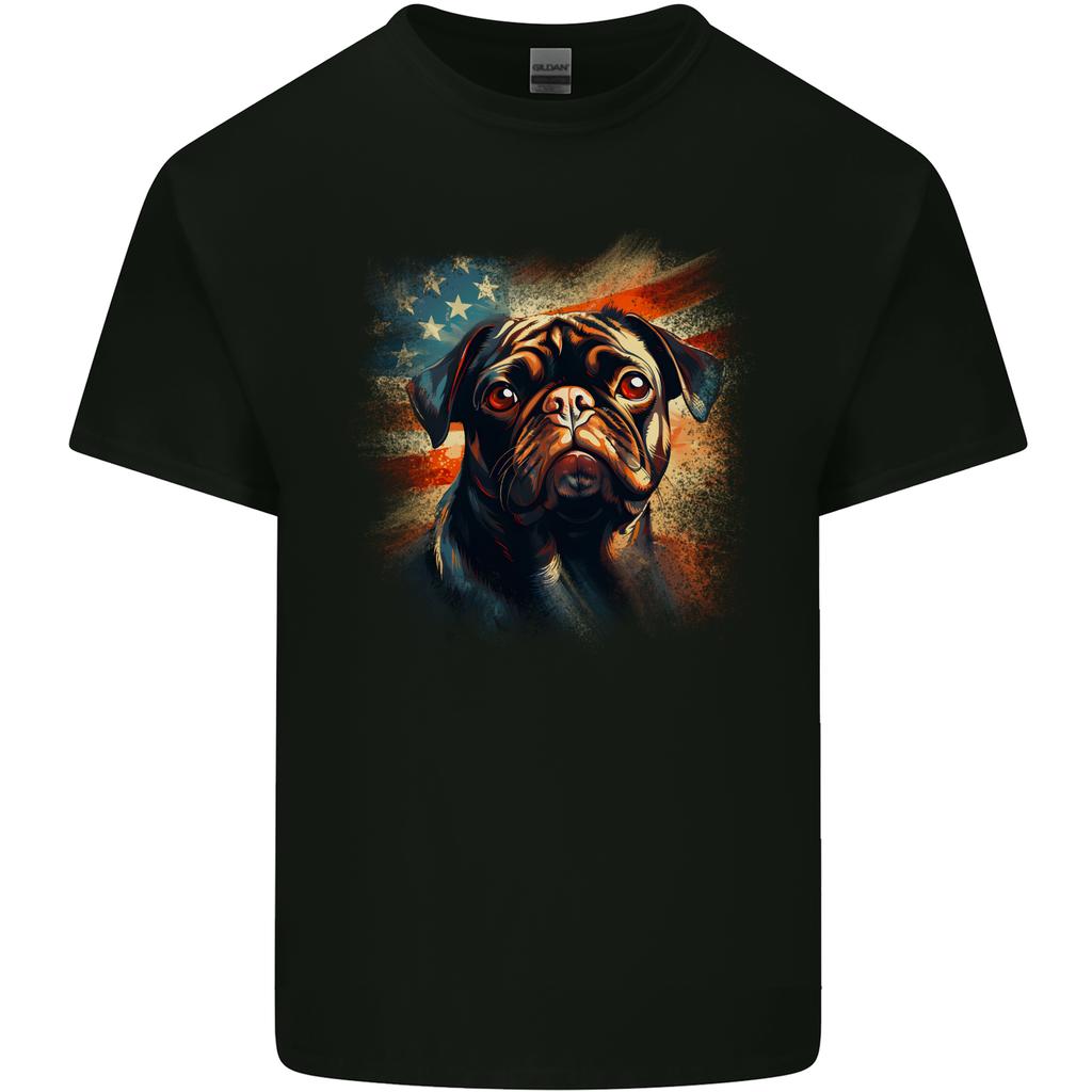 USA Pug With American Flag Dog Unisexs Light Cotton TShirt
