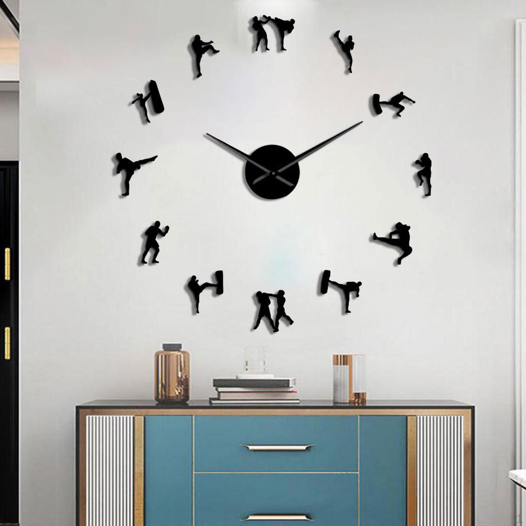 3D Large Wall Clock DIY, Non Ticking Watch Clocks Mirror Stickers Art Acrylic Karate Taekwondo