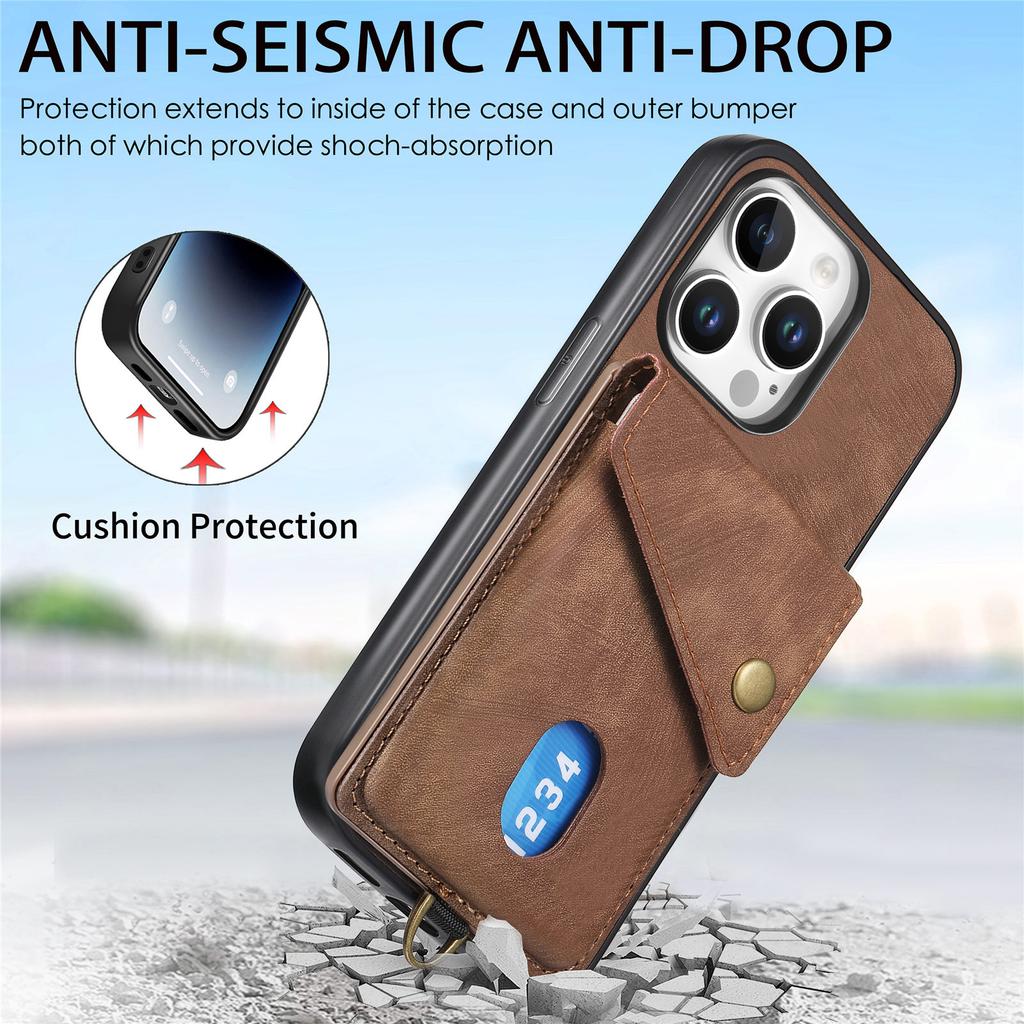 Kickstand Leather Wrist Strap Wallet with Card Holder Phone Case for iPhone 16 15 14 11 Pro Max XS XR 7 8 Plus 13 12 Mini Cover