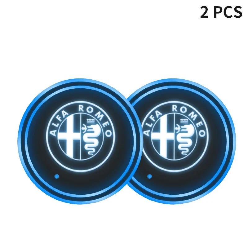 DCZJW1 For Alfa Romeo 7 Colors Car LED Luminous Water Cup Pads Auto Coaster Mats For Alfa Romeo Giulia Stelvio Giulietta 156 159 147 Mi