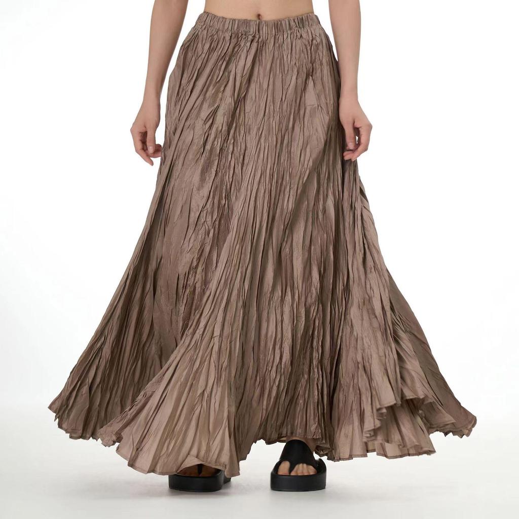 2024 Trendy European-American Minimalist Pleated Swing Skirt for Women - Autumn/Winter Collection