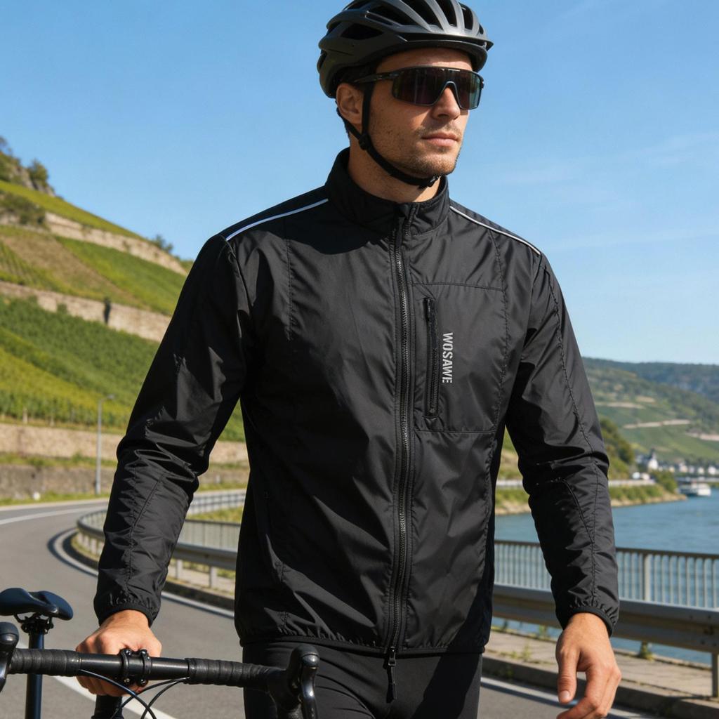 Wosawe Męska Kurtka Rowerowa Przeciwsłoneczna Wiatrówka Rowerowa Cienkie Koszulki MTB Odzież Sportowa do Biegania Wiatrówka Rowerowa Odblaskowa
