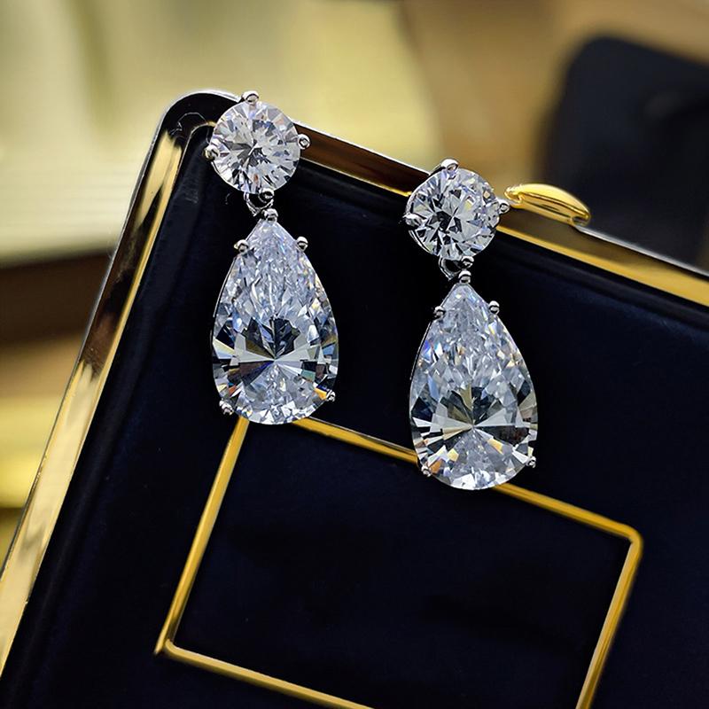 Huitan Fashionable Pear Cubic Zirconia Drop Earrings for Women Luxury Trendy New Dangle Earrings Wedding Party Statement Jewelry