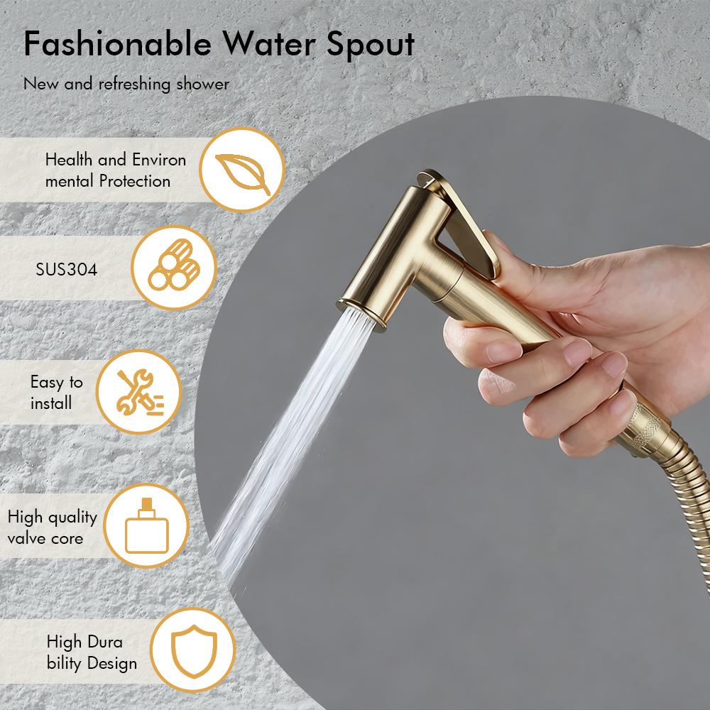 Brushed Gold Brass Hand-held Wall-mounted Bathroom Kitchen Toilet Faucet with Stand Hybrid Hot And Cold Water Bidet Sprayer