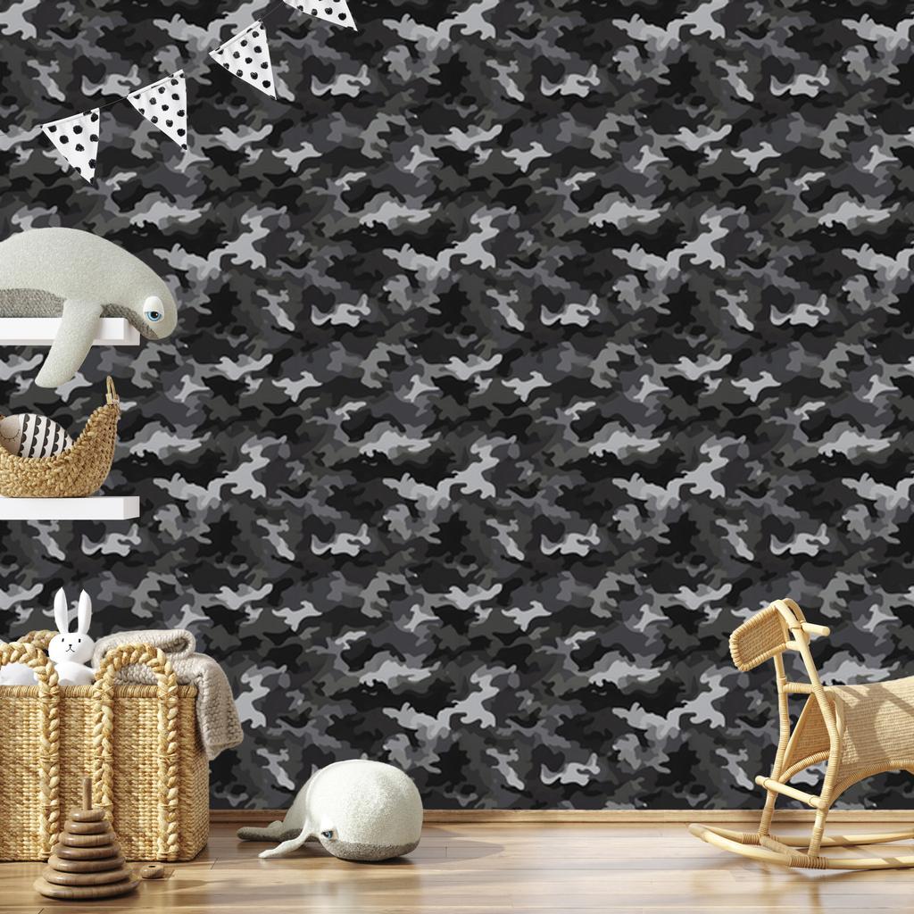 Military camouflage wallpaper graphite, gray and black 50x1000