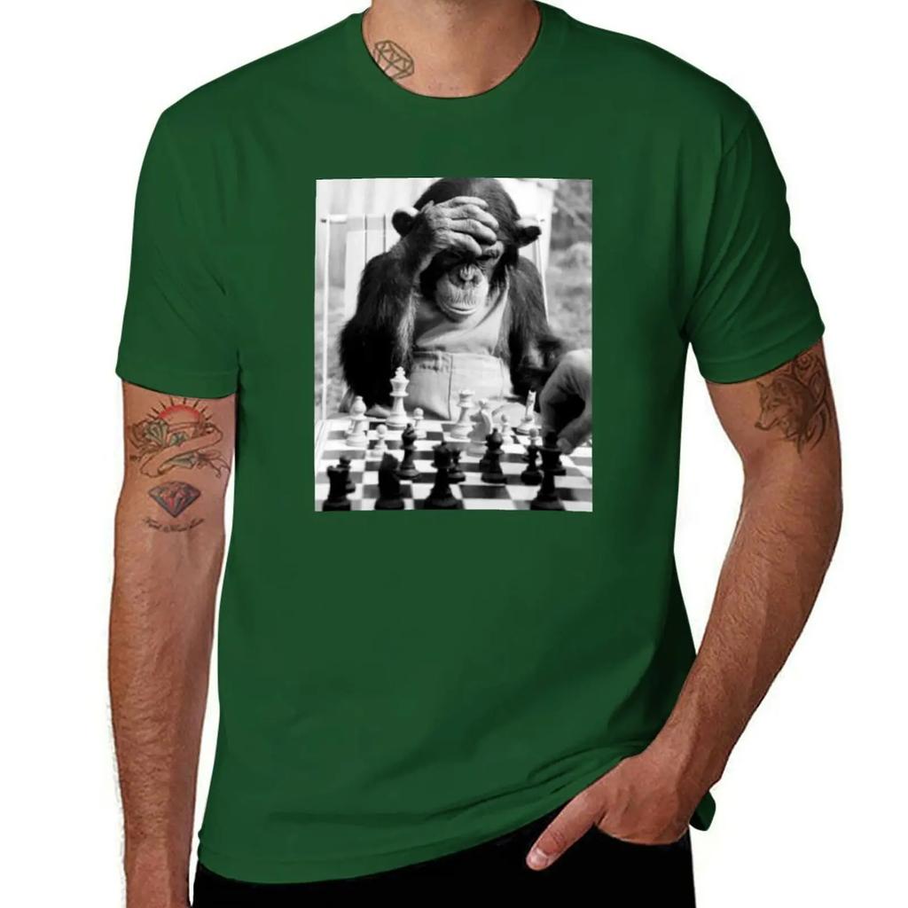 Funny Chess Monkey Checkmate King Chessboard 3d Chess Pawn Room Smart Monkey Genius Iq Game Night Board Game Chimpanzees T-Shirt