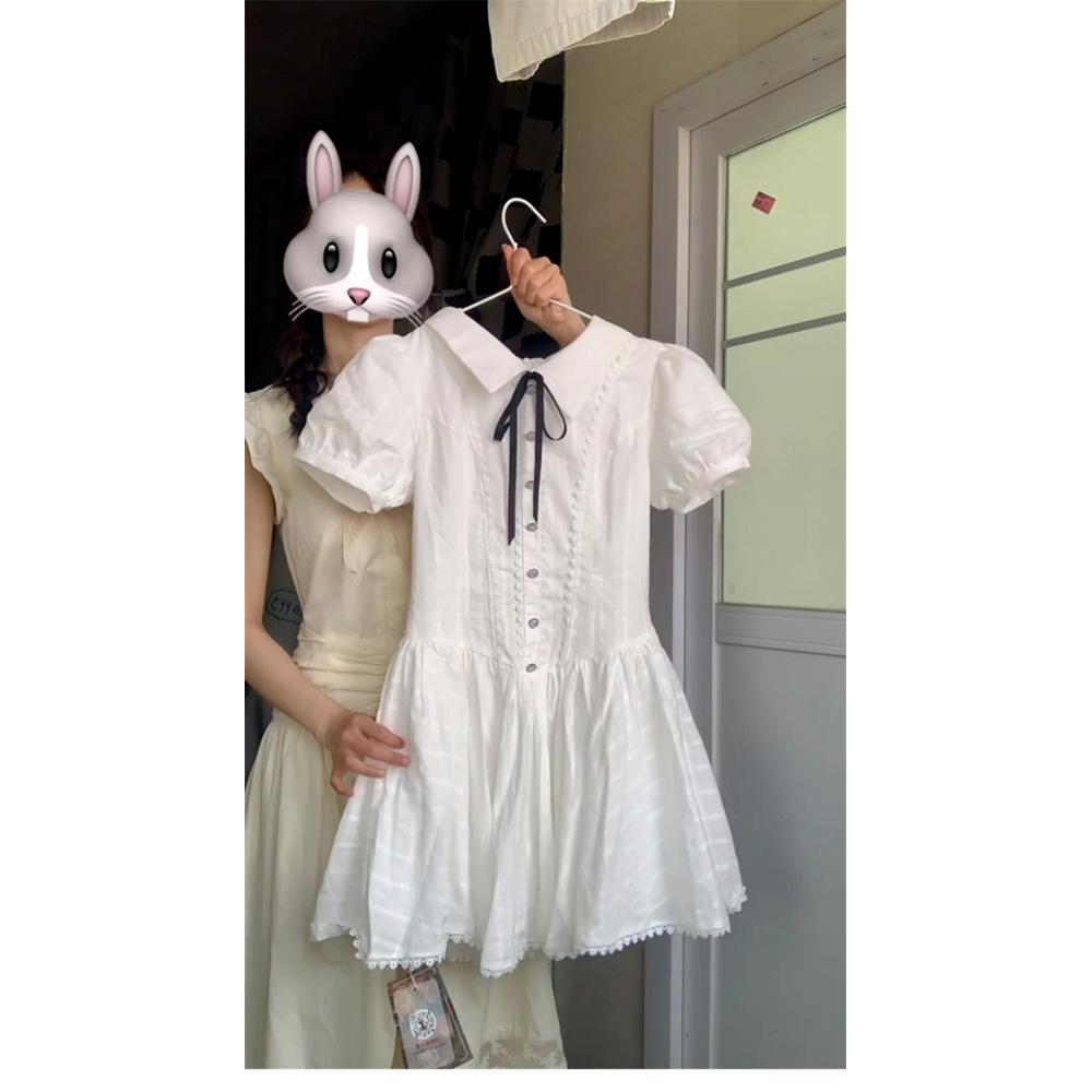 Small white dress A-word fluffy dress dress summer new sweet and spicy beautiful girl college style first love casual temperament woman