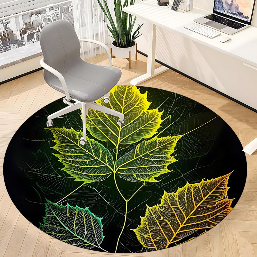 1pc Leaf Nature Office Round Area Rug, Indoor Mat Suitable ForOffice, Under Office Chairs Bedroom Living Room Home Decor, Room Deco  D030