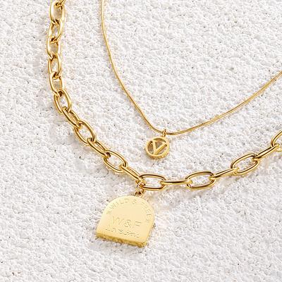 Fashionable Simple Multi-Layer Chain Titanium Steel Jewelry Real Gold Plated Stainless Steel Letter Necklace Clavicle Chain