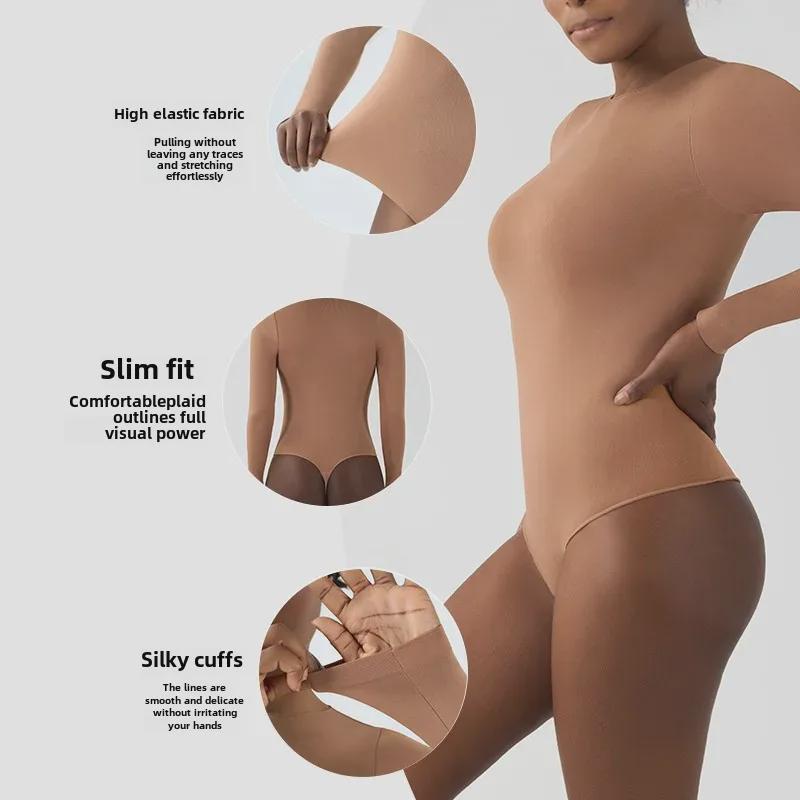 Seamless Long-Sleeve V-Crotch Yoga Bodysuit - High Elastic, Soft, Body-Shaping Jumpsuit