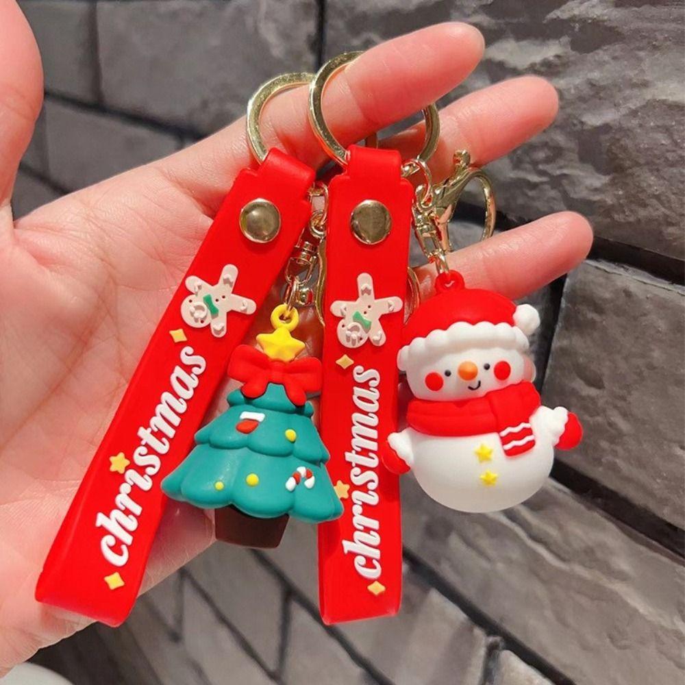 Santa Claus Key Holder 3D Doll Keychain Christmas Series Keychain Car Keys Ring New Year Keychain