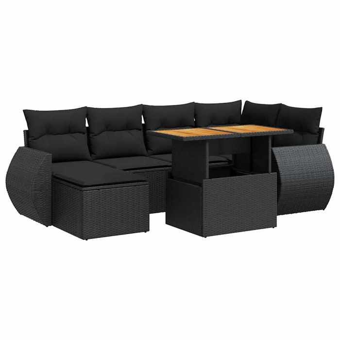 VidaXL Garden Lounge Set 7 Pcs with Cushions Black Wicker 3327282