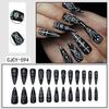 Halloween Style Black Retro Stripe Long False Nail Tips - 24 Pieces