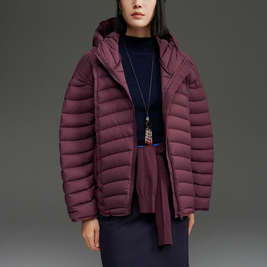 Goose down ribs light down jacket women's high-end sense hooded stand-up collar loose lulu jacket winter new