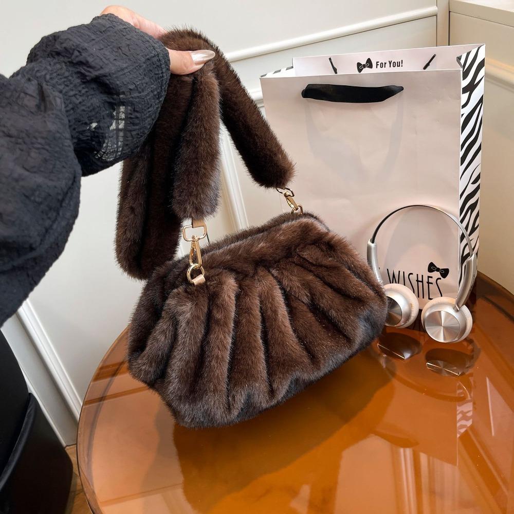 Cute Large Capacity Crossbody Bag Wrinkle Relaxed Texture Mink Fur Shoulder Bag Solid Color Ladies Handbags Female