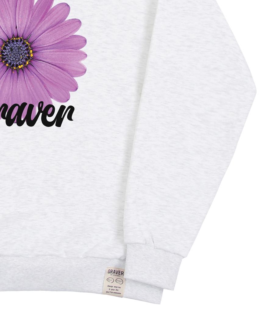 GRAVER [Unisex] Purple Daisy Flower Smile Sweatshirt_Melange White