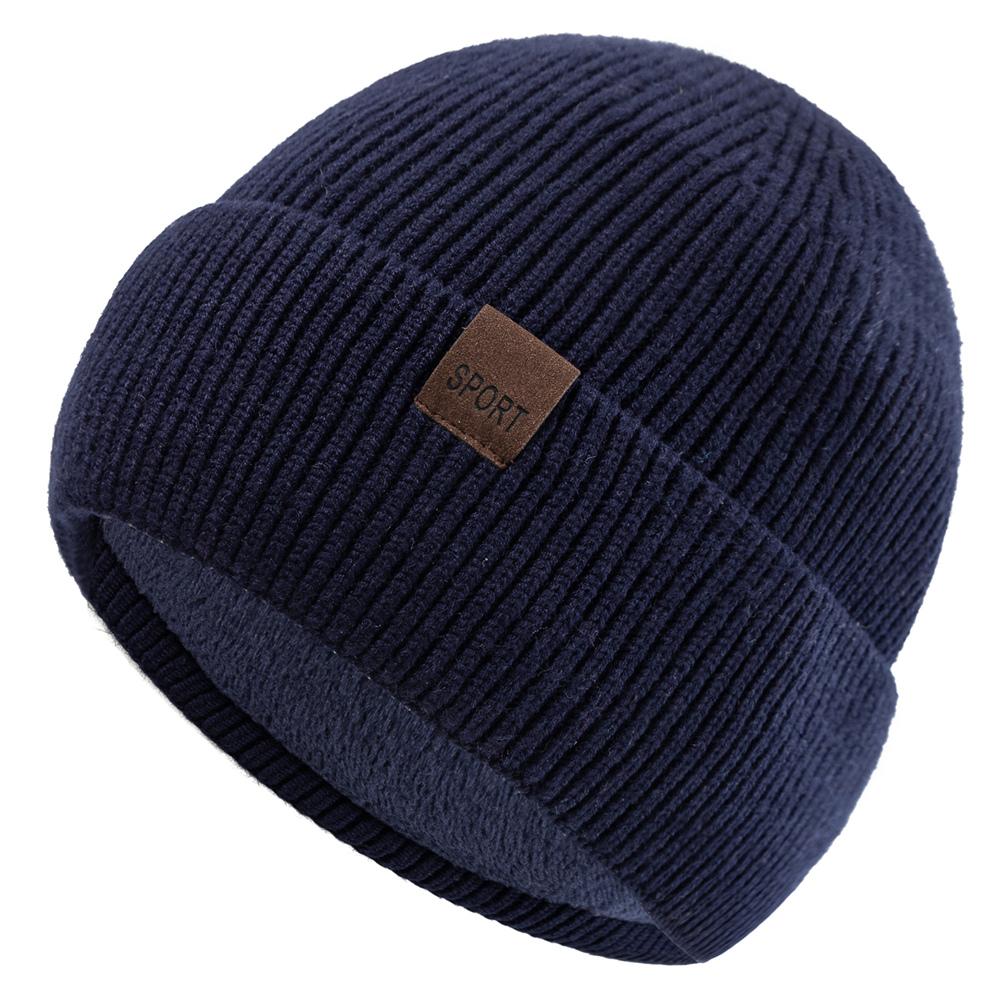 

Новая унисекс зимняя шапка плюшевая флисовая теплая шапка стильная мягкая шапка бини с отворотом для мужчин женщин для улицы утолщенная лыжная спортивная вязаная шапка 55cm-60cm темно-синий